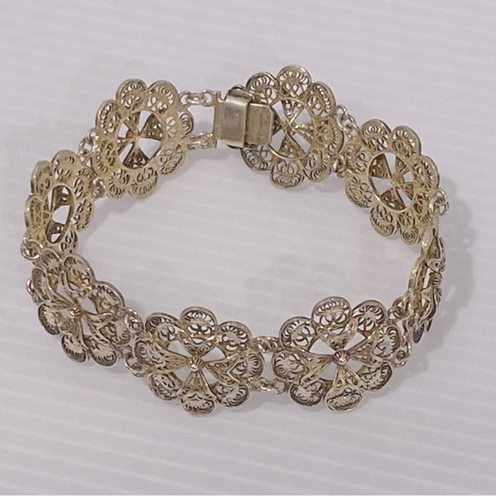 Vintage Filigree 800 Silver Gold Wash Bracelet